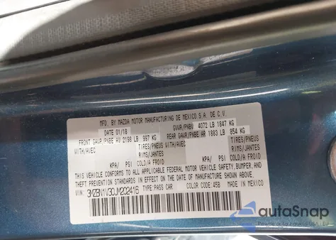 2018 Mazda 3 Touring из США, поврежденный, VIN 3MZBN1V30JM202416